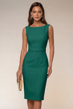 Ivory Bodycon Bateau Neck Midi Work Dress with Sleeveless