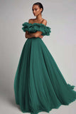 Dusty Sage Ruffled Strapless A Line Formal Dress