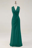 White V Neck Ruched Long Formal Dress