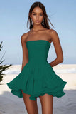 Strapless Sky Blue A Line Mini Graduation Dress with Ruffles