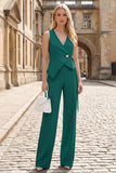 2 Piece V-Neck Sky Blue Sleeveless Women's Work Suits