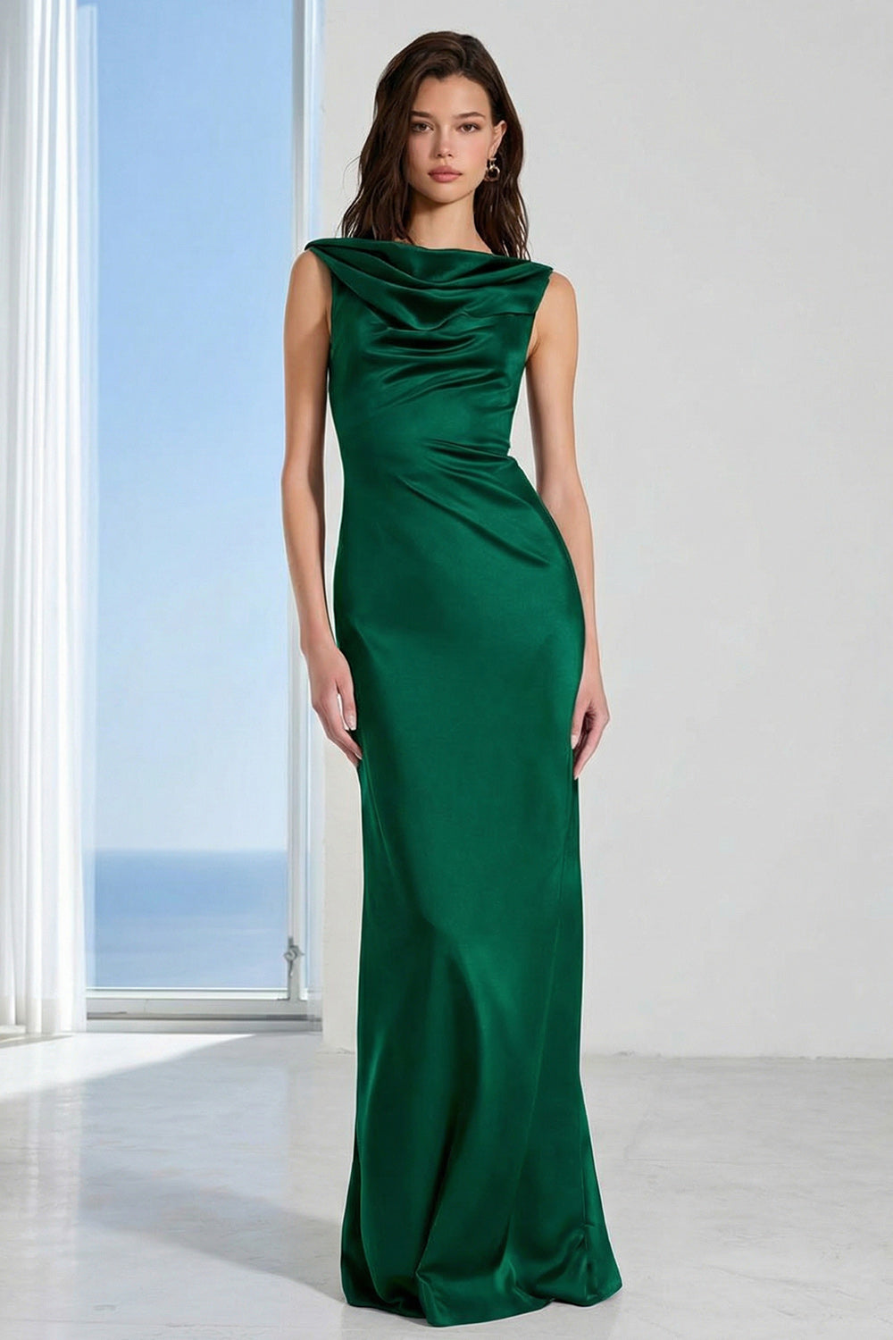 bateau dress green Clover Green Bridesmaid Dresses Chic Bateau Neckline Ruffle Short Sleeves Sheath/Column Chiffon Bridesmaid Dress with Slit