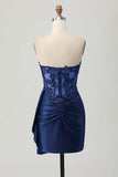 Sparkly Strapless Dark Green Side-Drape Corset Sequins Bodycon Homecoming Dress