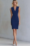 Ivory Bodycon Satin V-Neck Short Work Dress