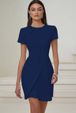 Ivory Pleated Work Dress with Short Sleeves