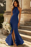 Halter Dusty Sage Mermaid Ruffles Chiffon Bridesmaid Dress