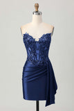Sparkly Strapless Dark Green Side-Drape Corset Sequins Bodycon Homecoming Dress