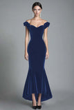Off the Shoulder Mermaid Black Velvet Long Formal Dress