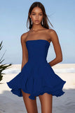 Strapless Sky Blue A Line Mini Graduation Dress with Ruffles