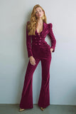 Burgundy 2 Piece Notched Lapel Women Suits with Pockets