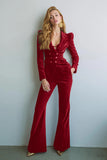 Burgundy 2 Piece Notched Lapel Women Suits with Pockets