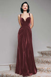 Black A-Line Velvet Long Formal Dress