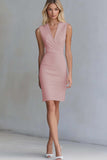 Ivory Bodycon Satin V-Neck Short Work Dress