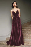 Burgundy A Line Sweetheart Long Velvet Formal Dress