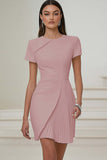 Ivory Pleated Work Dress with Short Sleeves