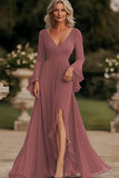 Dark Grey Mermaid Wrap Long Sleeves Ruffled Chiffon Long Mother of the Bride Dress
