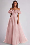 Off the Shoulder A-Line Yellow Long Prom Dress with Ruffles