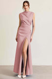 Sky Blue Ruched Sheath Formal Dress with Slit