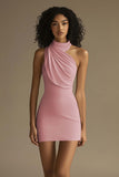 White Halter Ruched Short Graduation Dress
