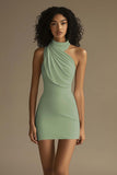 White Halter Ruched Short Graduation Dress