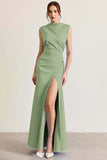 Sky Blue Ruched Sheath Formal Dress with Slit