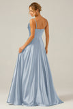 Dusty Sage A Line Cowl Neck Satin Long Prom Dress with Pleated