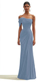 One Shoulder Mermaid Pleated Dark Green Long Formal Dress