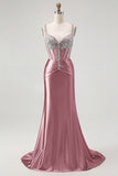 Blush Corset Mermaid Long Prom Dress with Rhinestones
