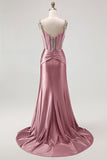 Blush Corset Mermaid Long Prom Dress with Rhinestones