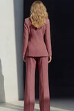 2 Piece Cream Yellow Peak Lapel Women's Work Suits with Sash