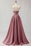 Golden Strapless Satin A-Line Corset Long Prom Dress