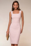 Navy Square Neck Bodycon Midi Work Dress