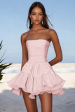 Strapless Sky Blue A Line Mini Graduation Dress with Ruffles