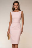Ivory Bodycon Bateau Neck Midi Work Dress with Sleeveless