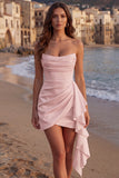 Tulle Ivory Sweetheart Ruched Mini Graduation Dress with Ruffles