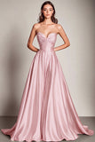 Navy Sweetheart A Line Satin Long Prom Dress