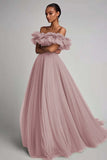 Dusty Sage Ruffled Strapless A Line Formal Dress