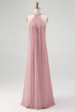 White Sheath Halter Chiffon Long Boho Beach Dress