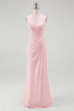 White V Neck Ruched Long Formal Dress