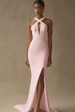 Mermaid White Keyhole Satin Wedding Dress with Slit