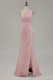 Ivory One Shoulder Long Sheath Beach Engagement Dress with Slit