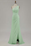 Ivory One Shoulder Long Sheath Beach Engagement Dress with Slit