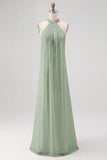 White Sheath Halter Chiffon Long Boho Beach Dress