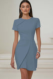 Ivory Pleated Work Dress with Short Sleeves