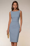 Ivory Bodycon Bateau Neck Midi Work Dress with Sleeveless