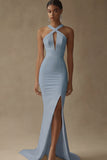 Mermaid White Keyhole Satin Wedding Dress with Slit