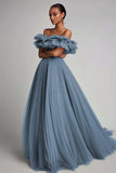 Dusty Sage Ruffled Strapless A Line Formal Dress