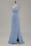 Ivory One Shoulder Long Sheath Beach Engagement Dress with Slit