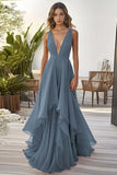 Orange Ruffled A Line Chiffon Wedding Guest Dress