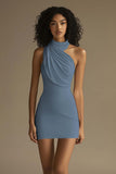 White Halter Ruched Short Graduation Dress